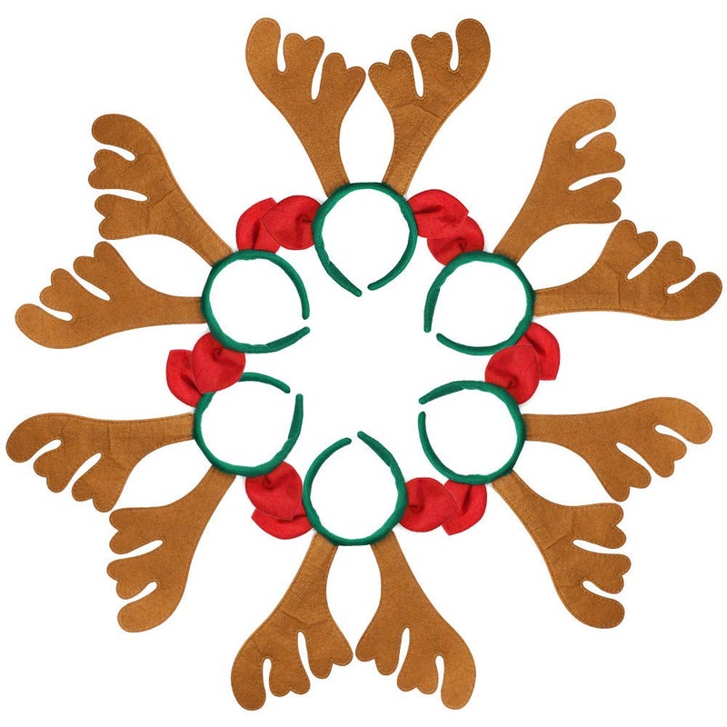 Max Fun Christmas Headbands Reindeer Antlers Headband Xmas Decoration Costume Hairbands for Christmas Parties Holiday Favors Photo Booth(Pack of 8) - Image 2